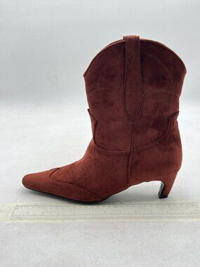 Dark Brown Square Toe Comfort Low Heel Ankle Boot Pull On Bootie Winter Shoes